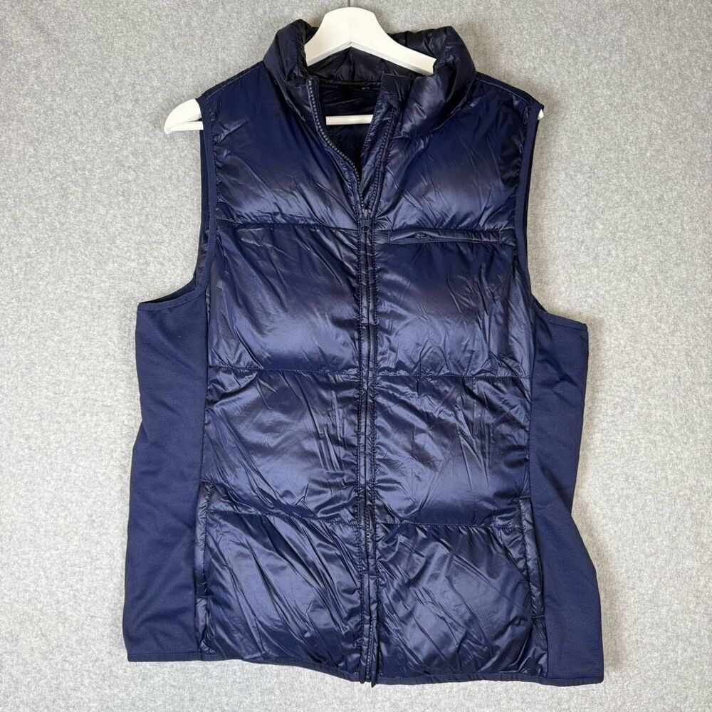 Fabletics Womens Size Large Full Zip Front Puffer Vest Navy Blue Pockets Stretch